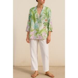 Beppe Spadacini Vintage Italy Como Tropical Print Top Shirt Size 42 Resort